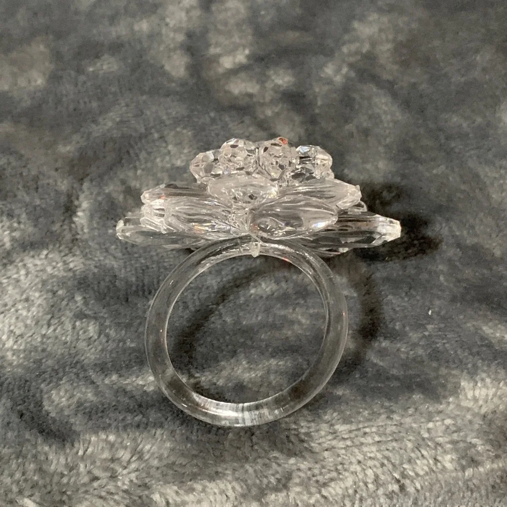 Clear Acrylic Flower Napkin Rings 3D Floral Set of 9 Party Wedding Shower